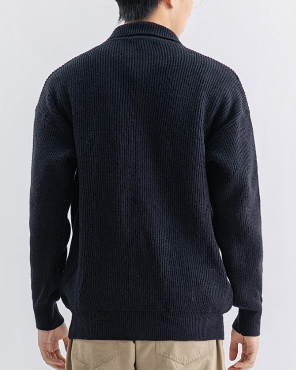 Stretchy knit sweater with high neck and buttons