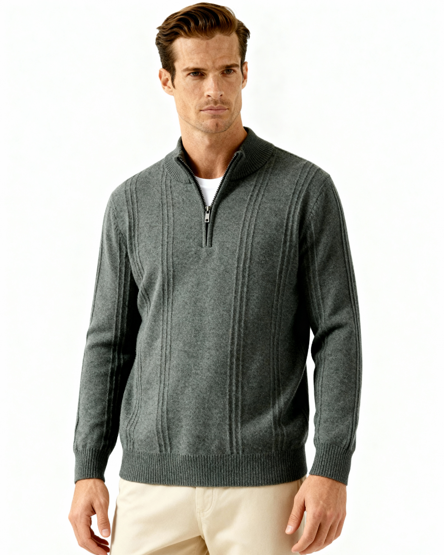 100% rib knit with half zip