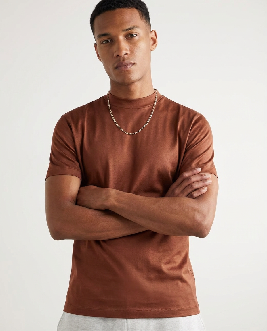 Glossy T-shirt with round sleeves