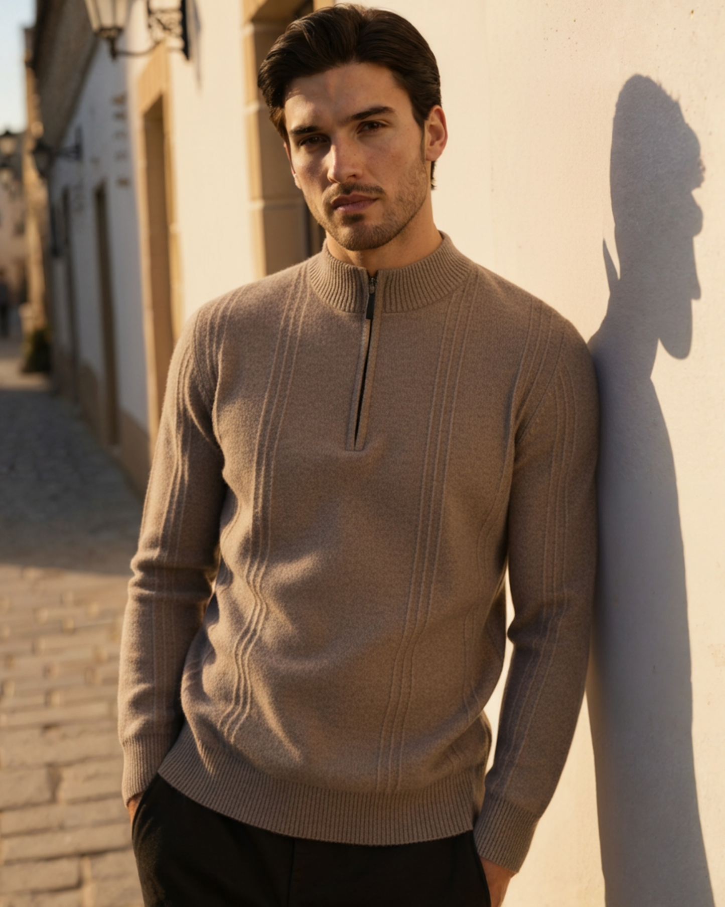 100% rib knit with half zip