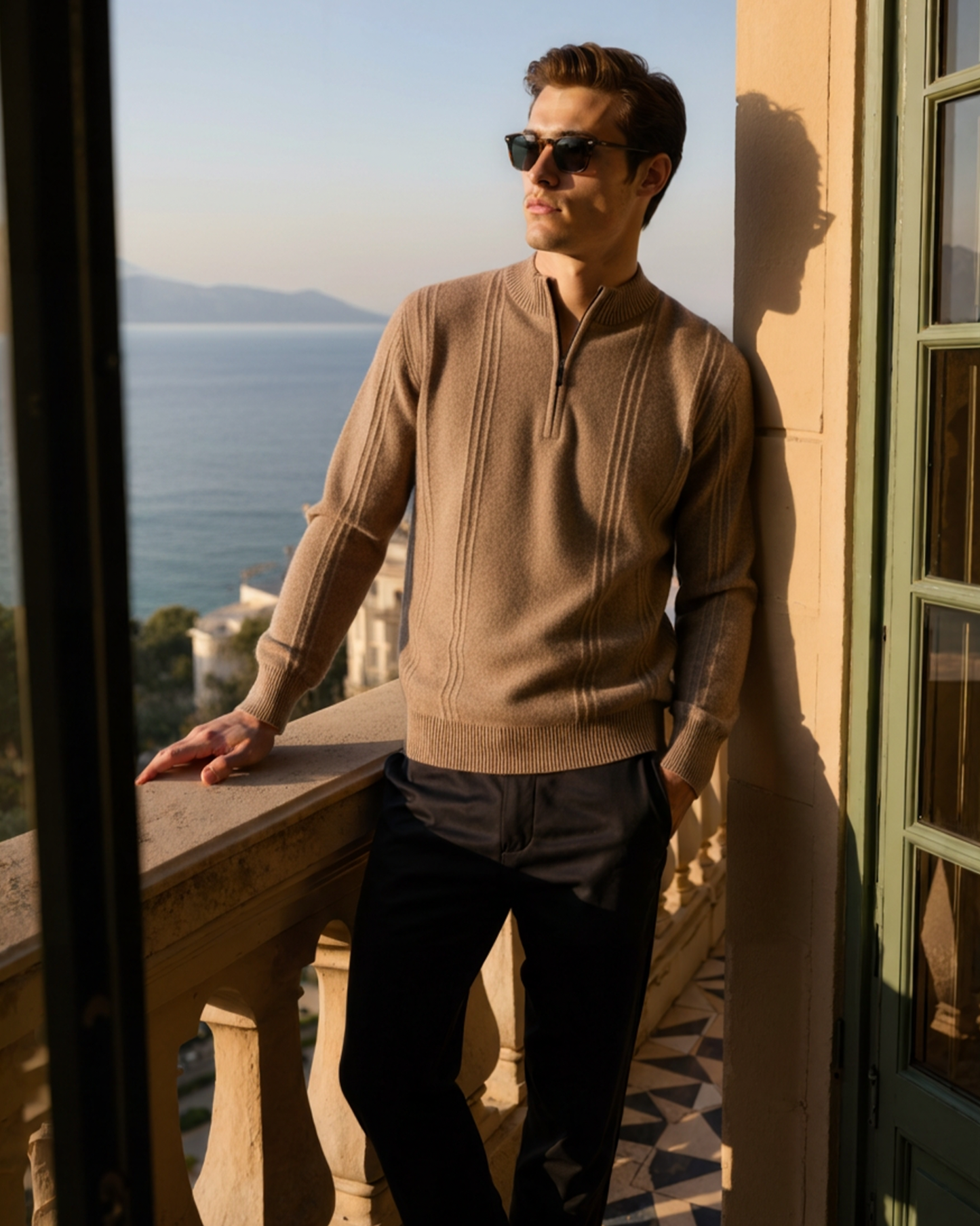 100% rib knit with half zip