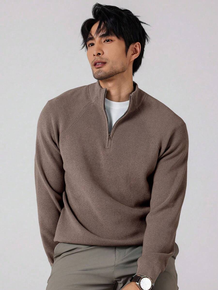 Men's half-zip sweater with high collar