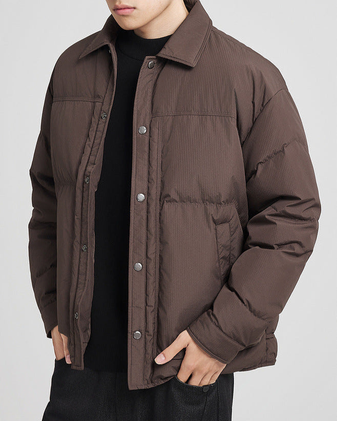 Lavish jacquard down jacket appearance