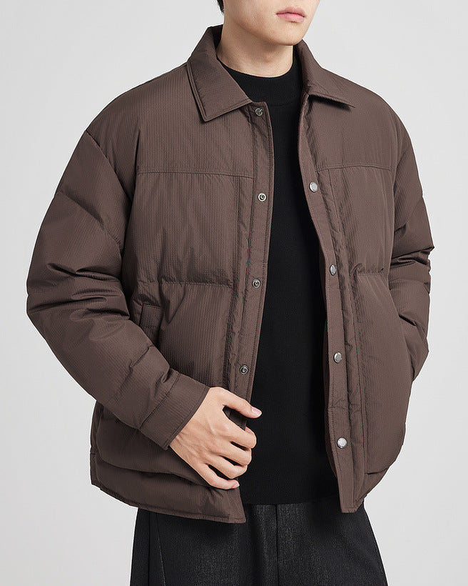 Lavish jacquard down jacket appearance