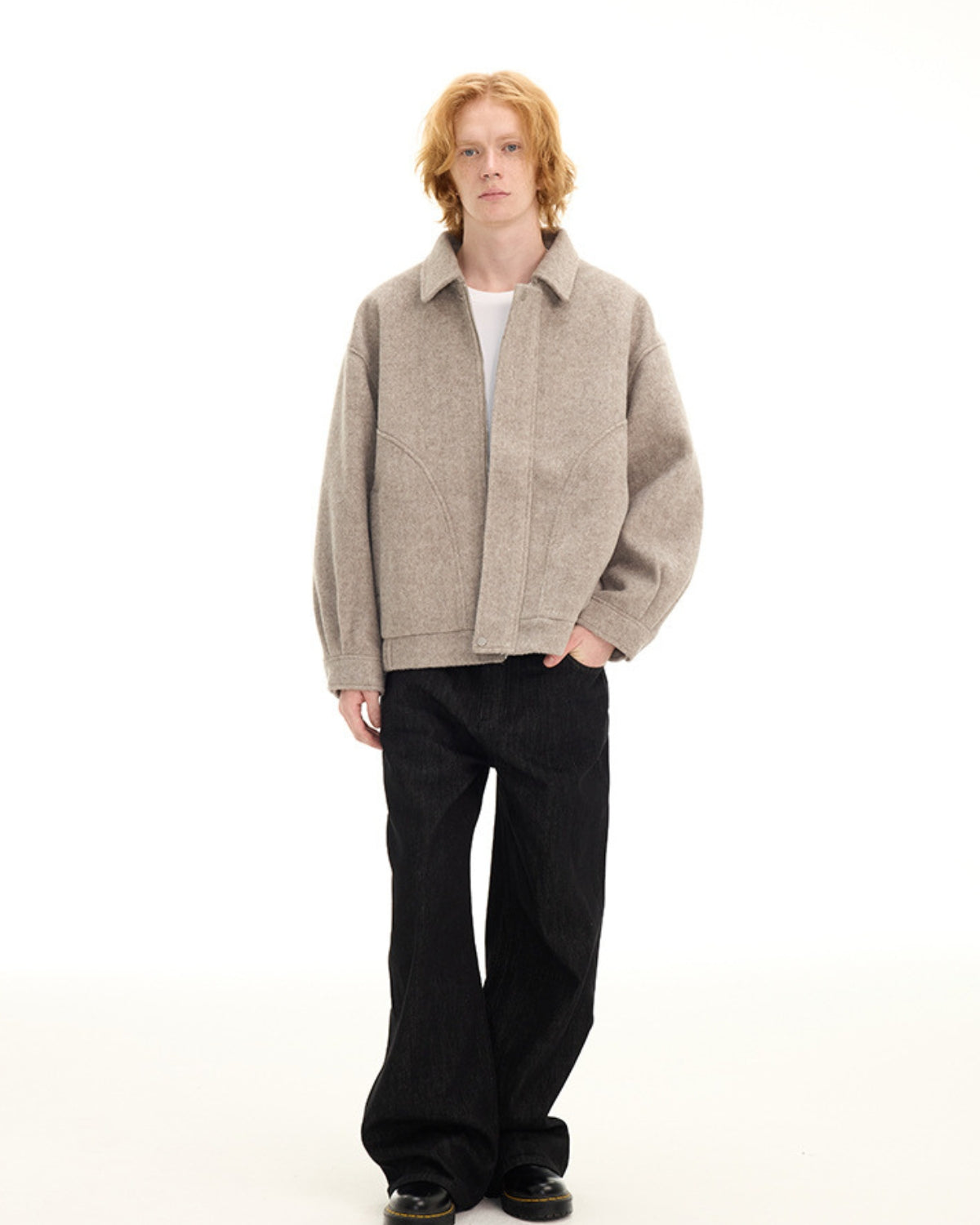 Short jacket with textured wool lining