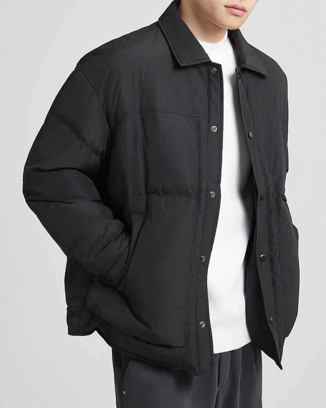 Lavish jacquard down jacket appearance