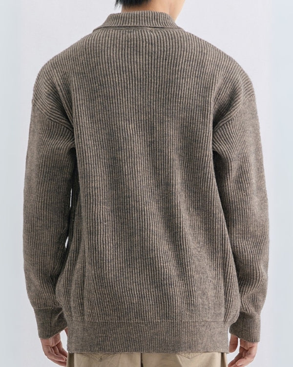 Stretchy knit sweater with high neck and buttons