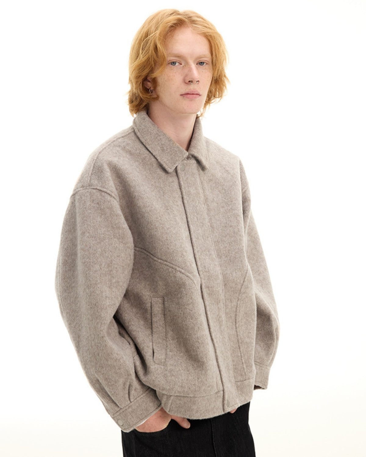 Short jacket with textured wool lining