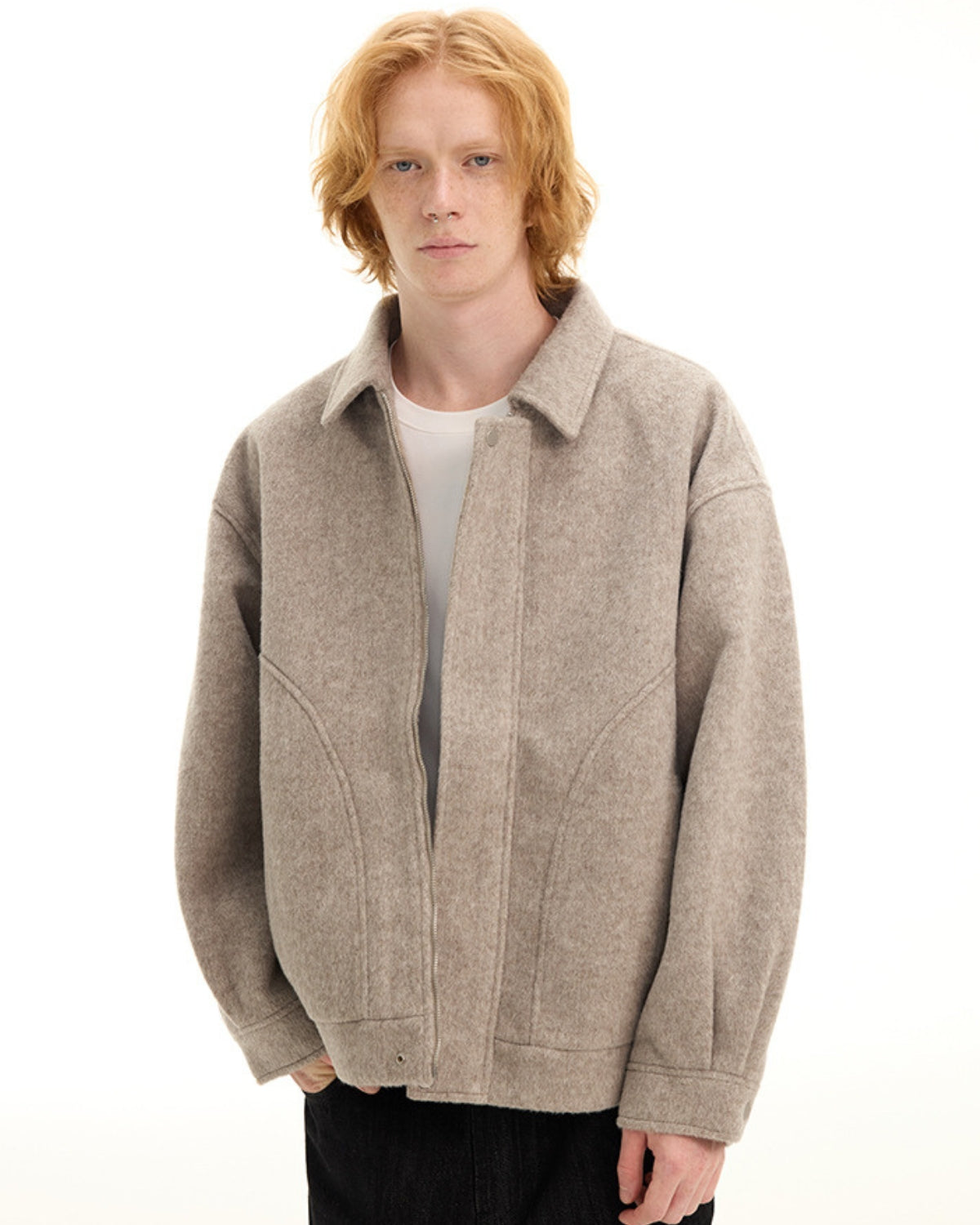 Short jacket with textured wool lining