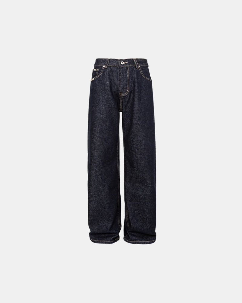Relaxed fit wide-leg black rinsed jeans