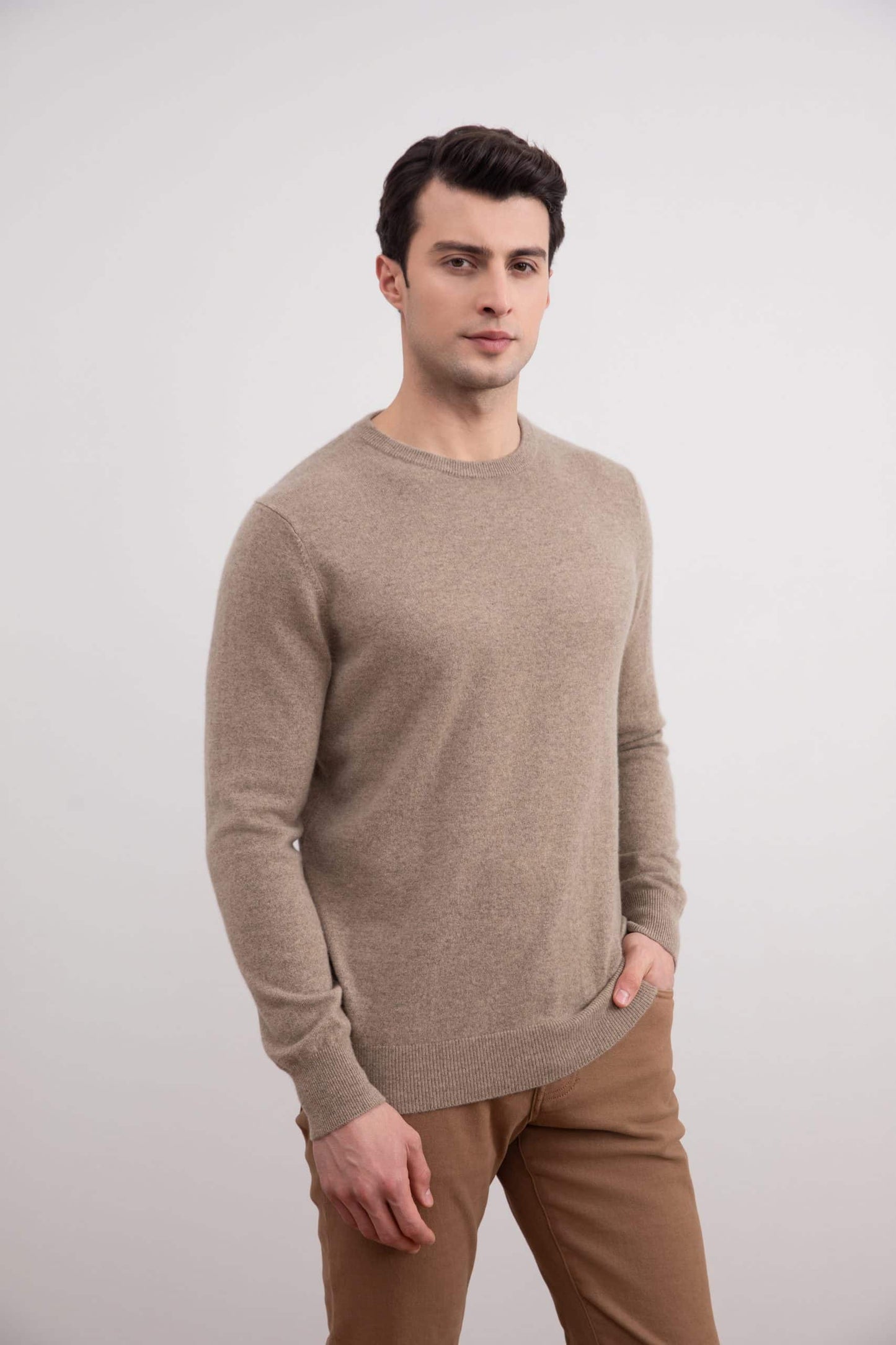 Light gray melange cashmere round neck