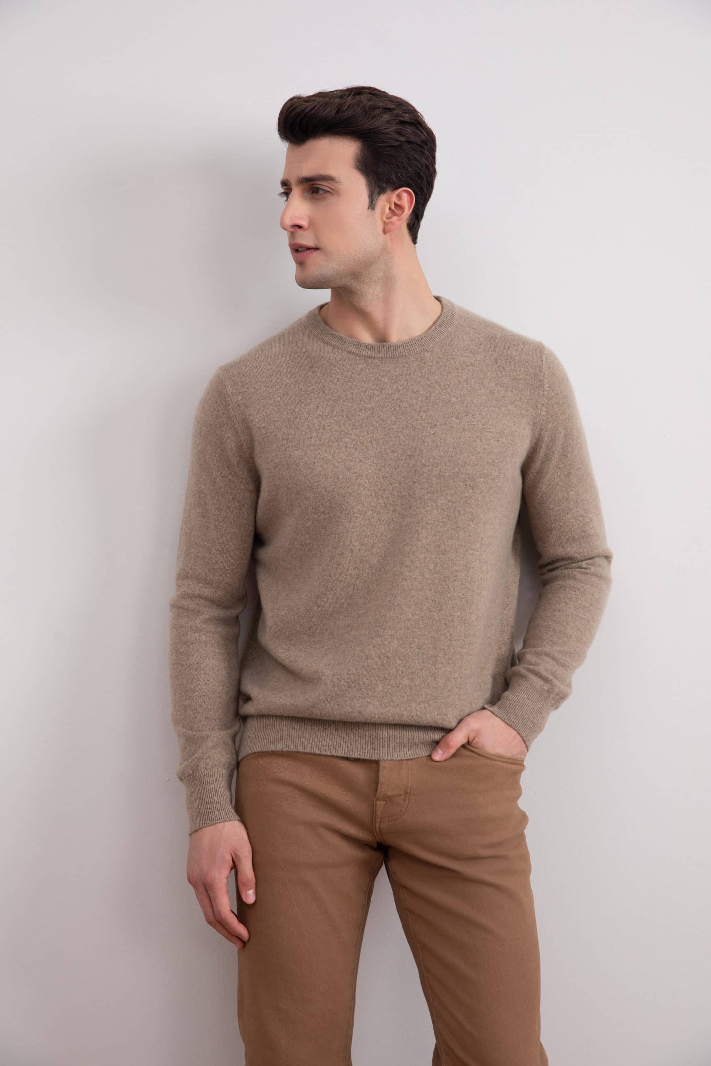 Light gray melange cashmere round neck