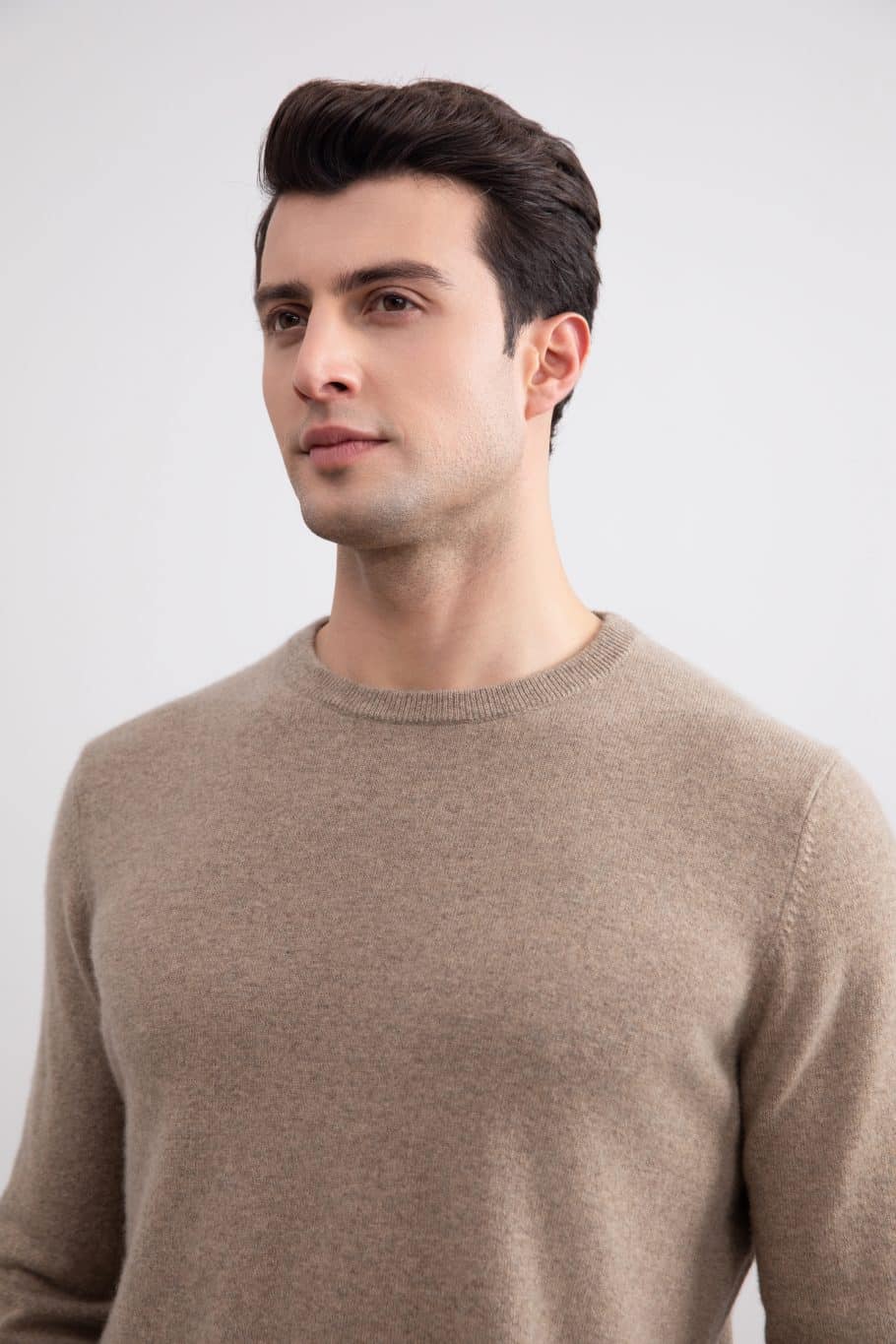 Light gray melange cashmere round neck