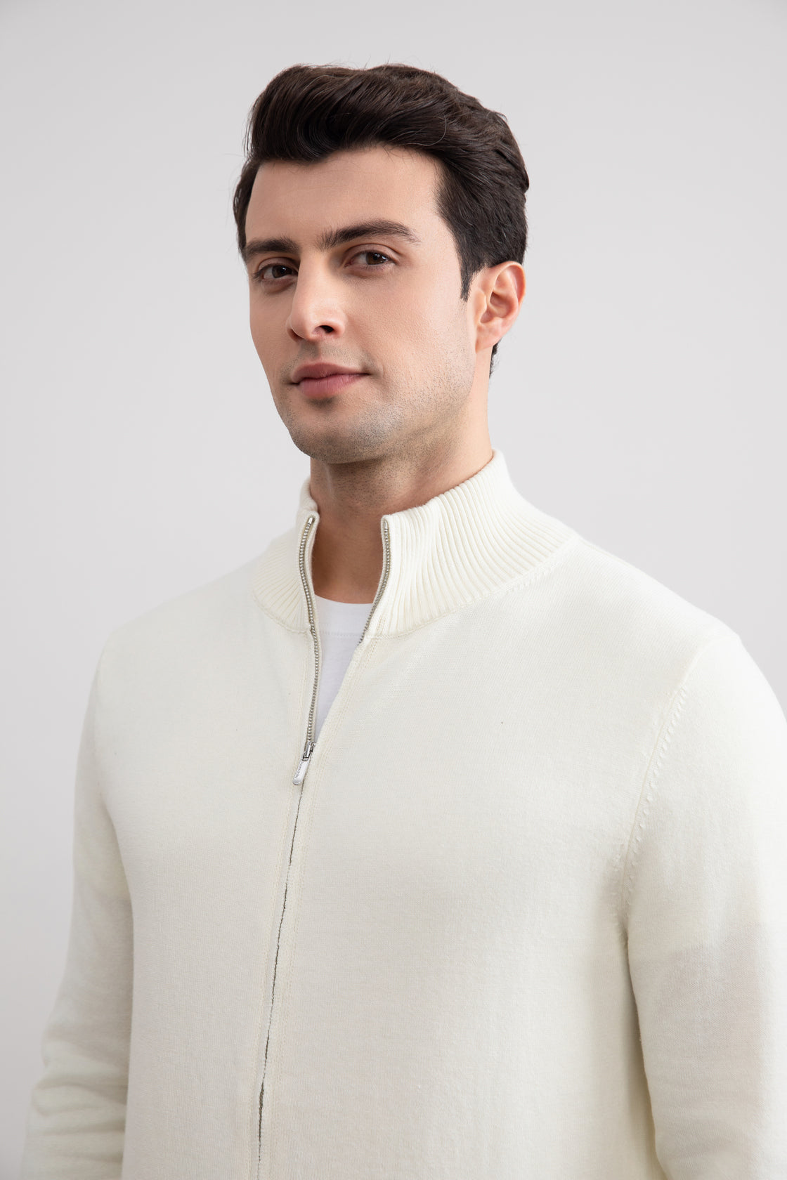 Natural white classic zip-up hoodie