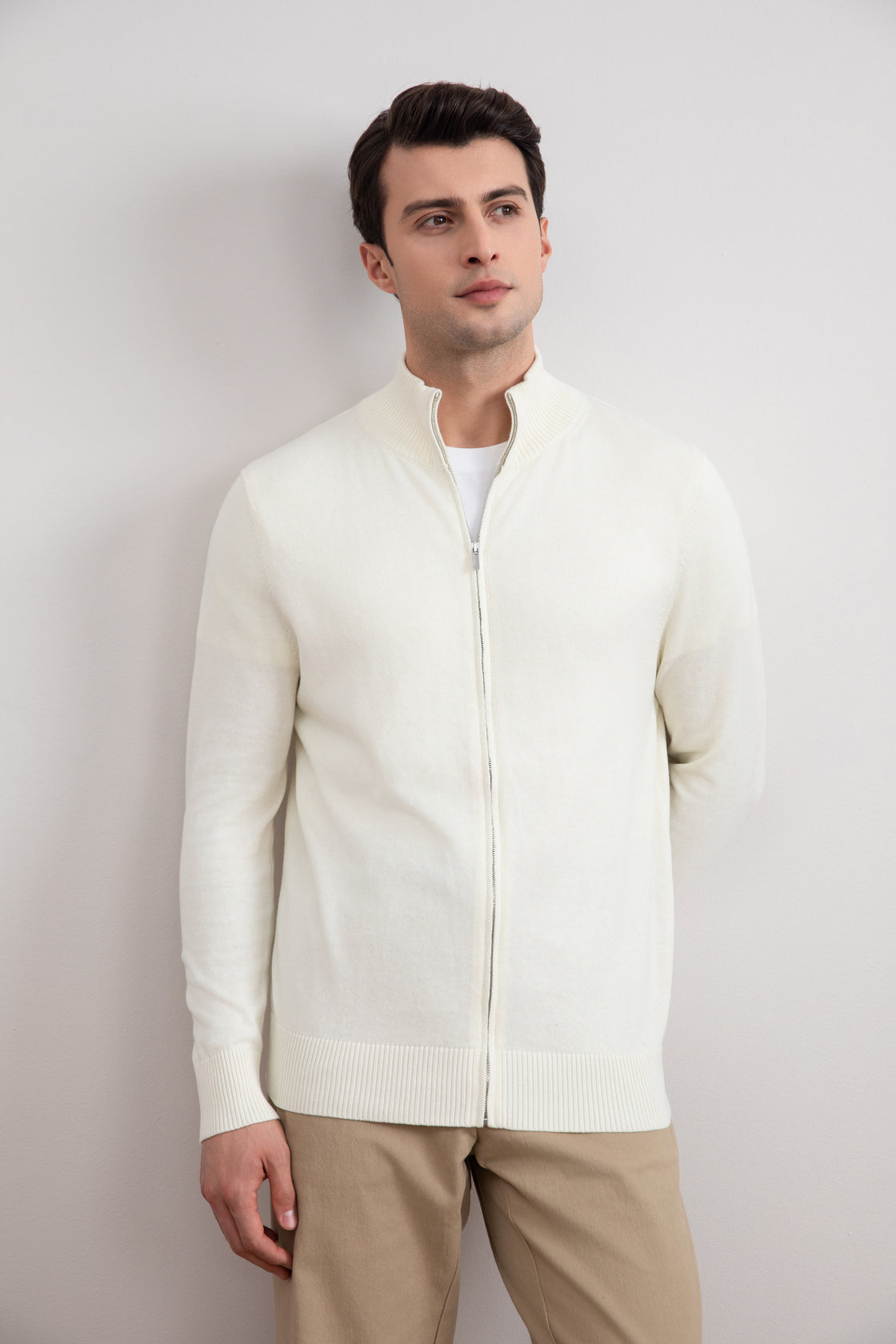 Natural white classic zip-up hoodie