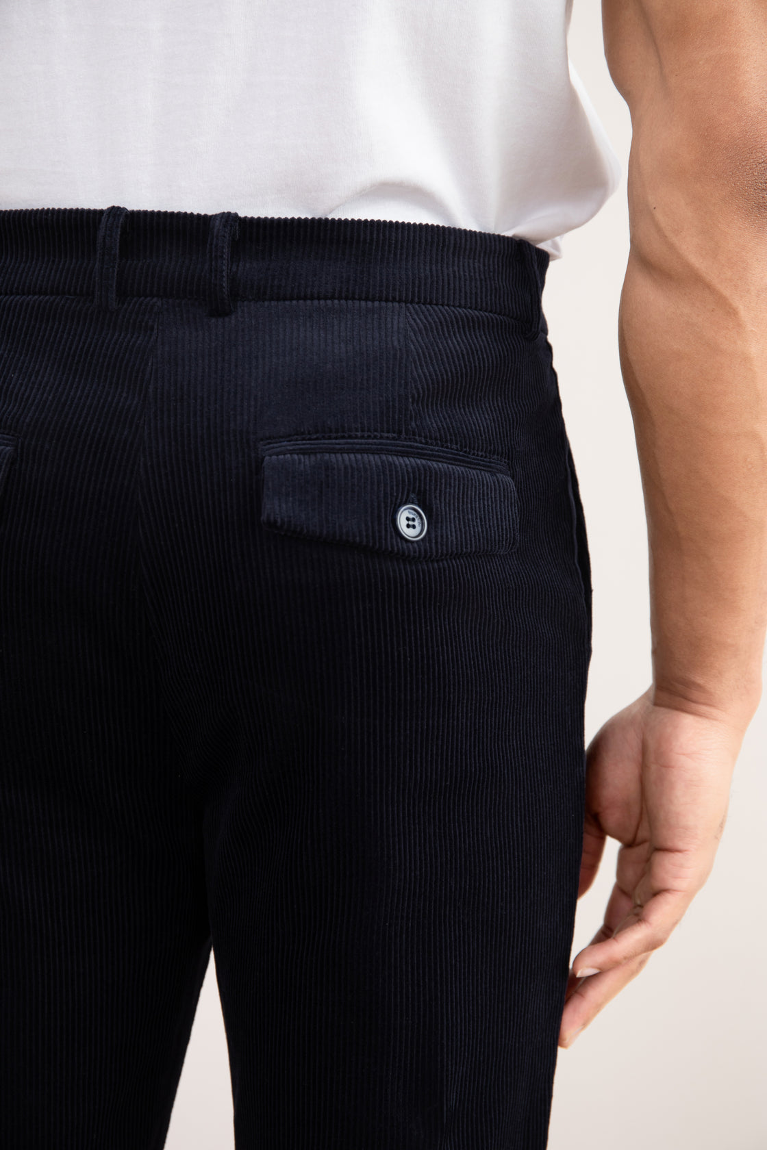 Navy blue velvet straight-leg pants