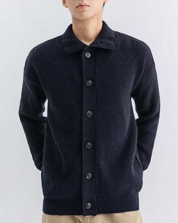 Stretchy knit sweater with high neck and buttons