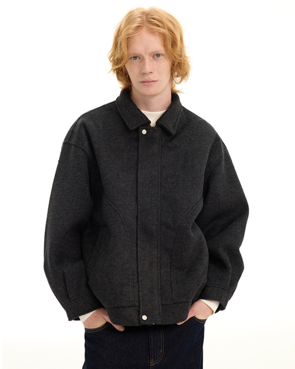 Short jacket with textured wool lining