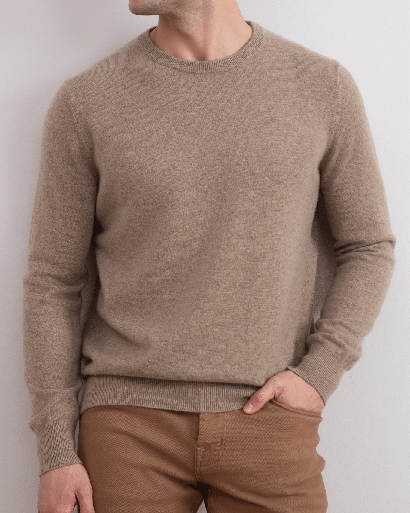 Light gray melange cashmere round neck