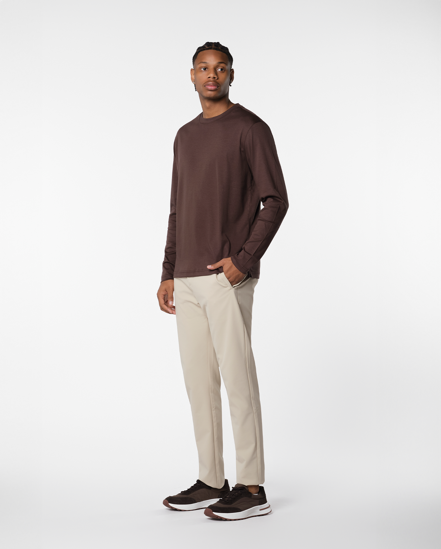 LYXIG LACE SIDED T-SHIRT - BROWN
