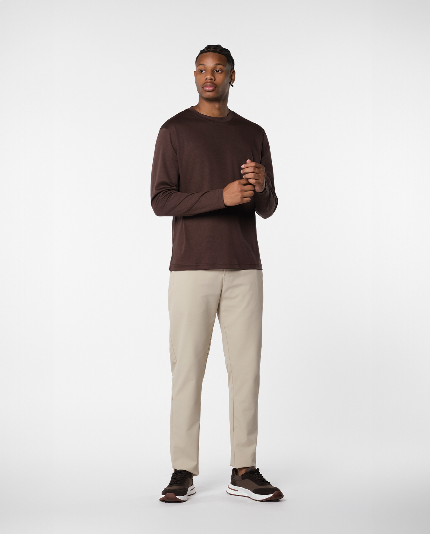 LYXIG LACE SIDED T-SHIRT - BROWN