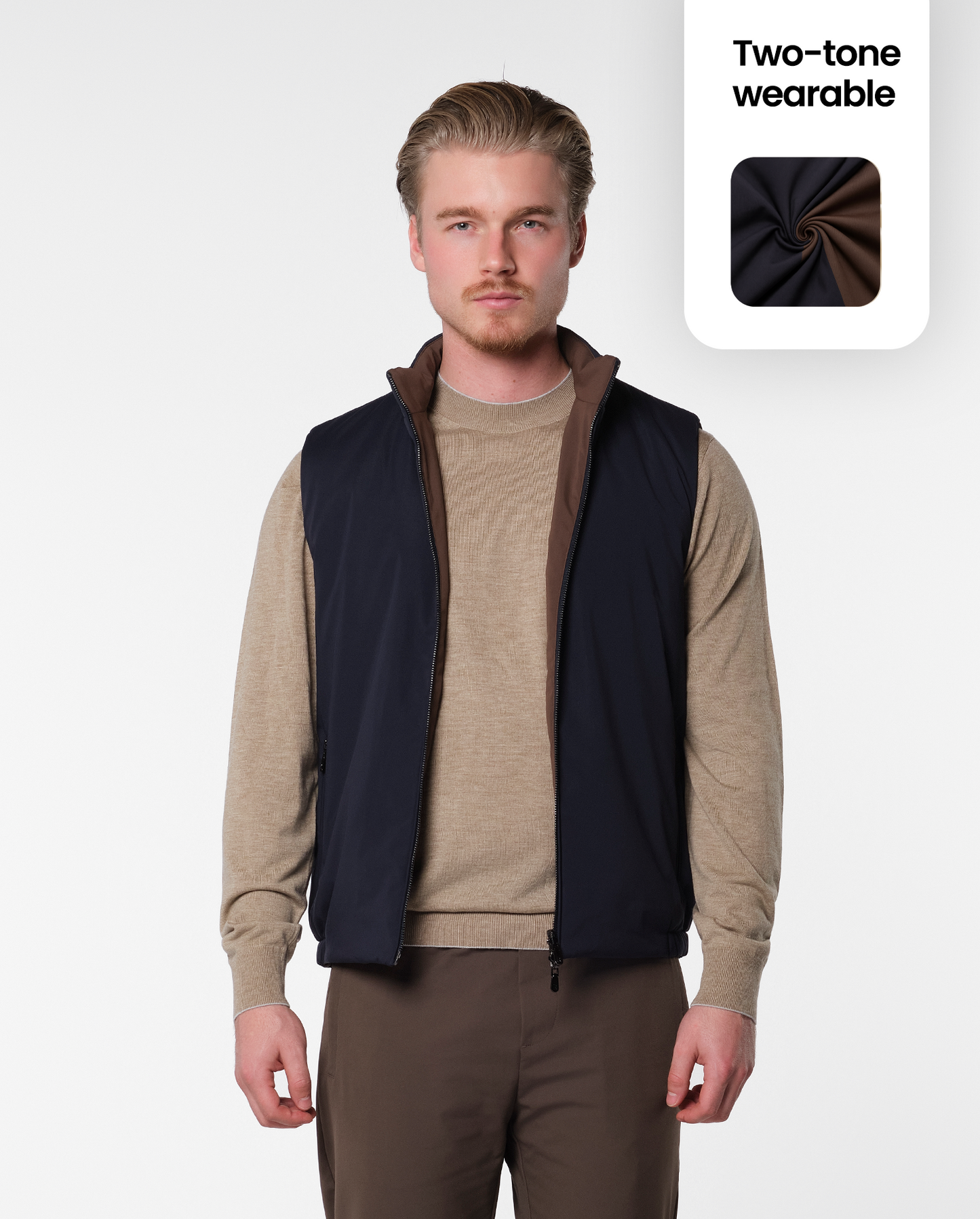 Navy blue/brown reversible vest