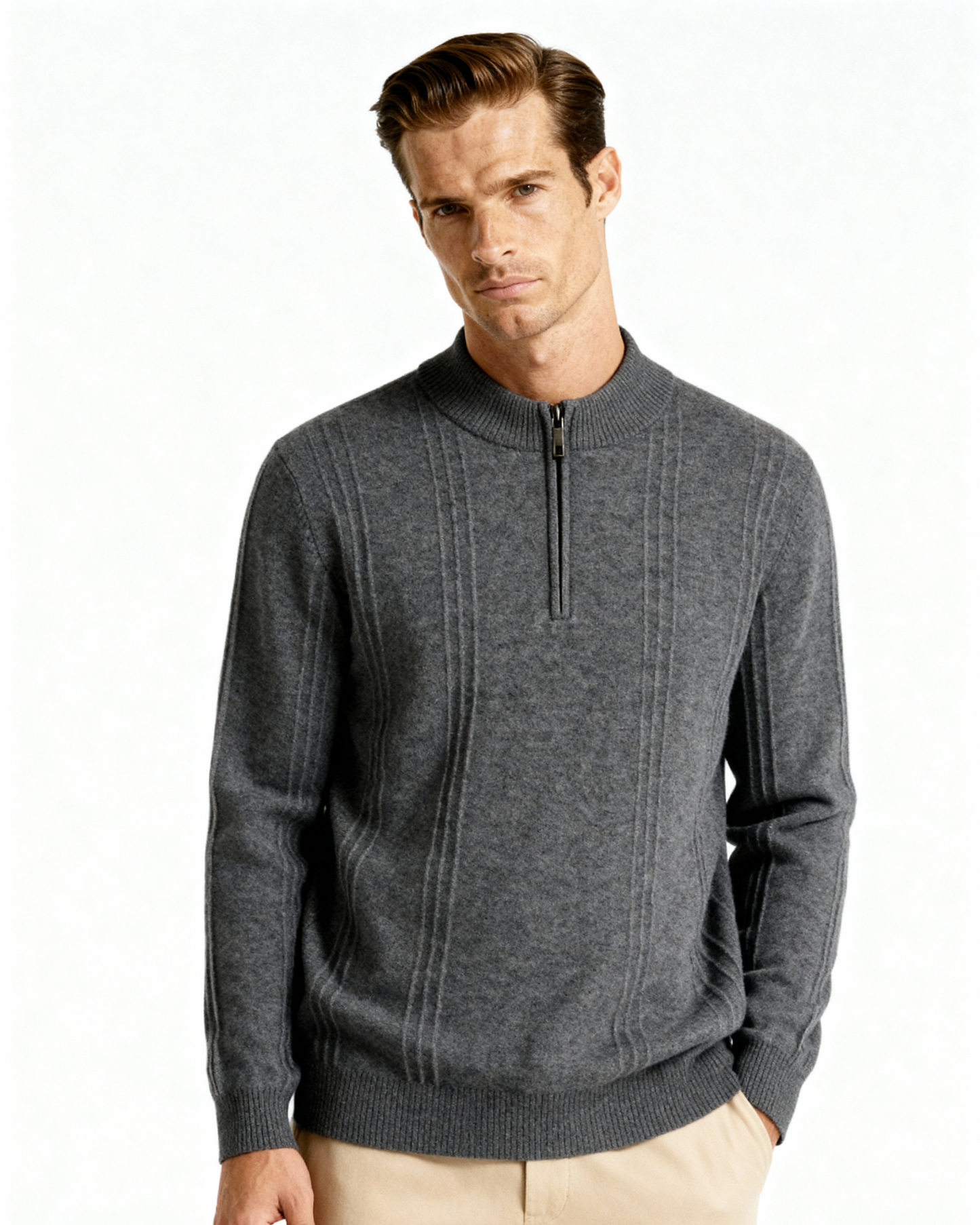 100% rib knit with half zip