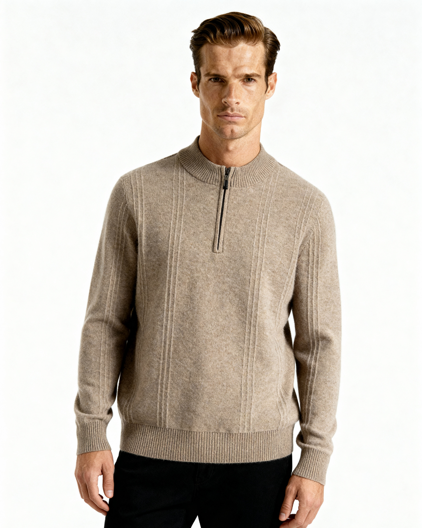 100% rib knit with half zip
