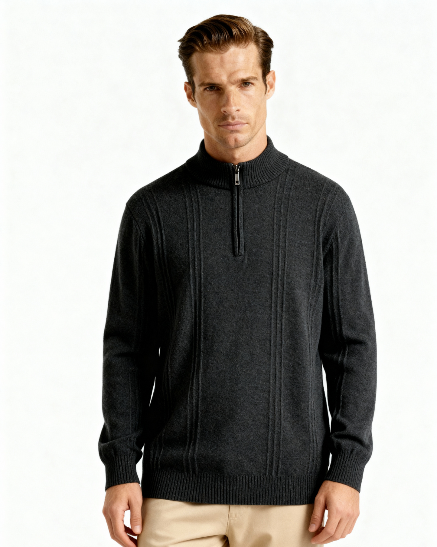 100% rib knit with half zip